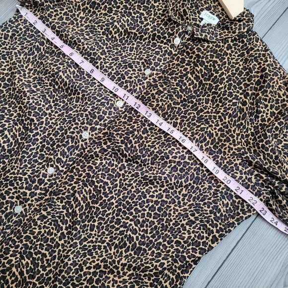 J. Crew Women's Cheetah Animal Print Long Sleeve Button Down Top XL Black Brown - Picture 6 of 8